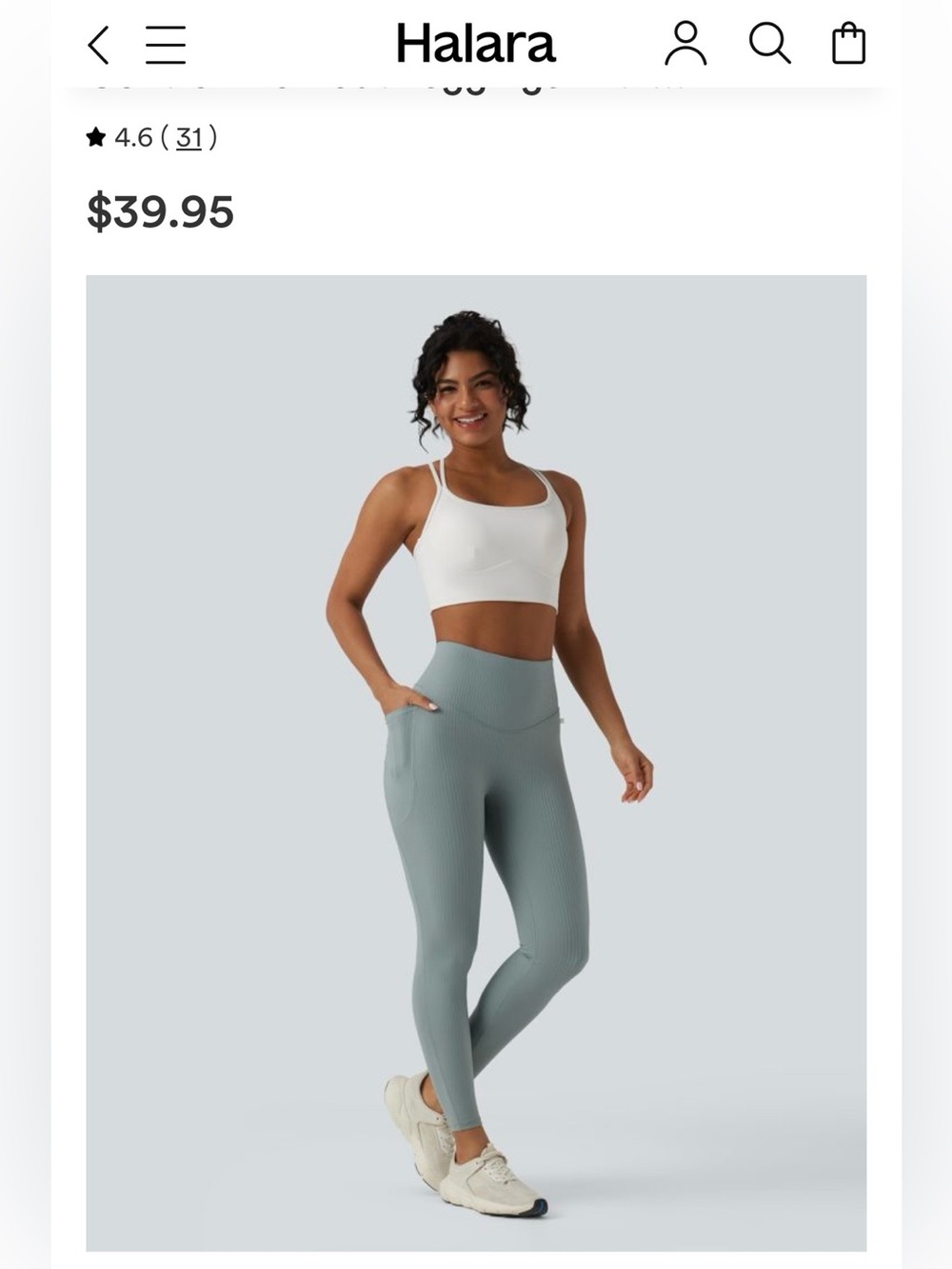 Halara Ribbed Knit High Waisted Tummy Control Leggings w/ Pockets Sage Size M - Picture 2 of 7